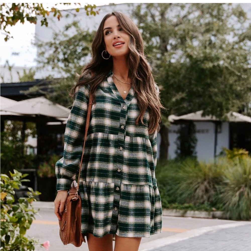 Vici Faithful One Plaid Babydoll Dress